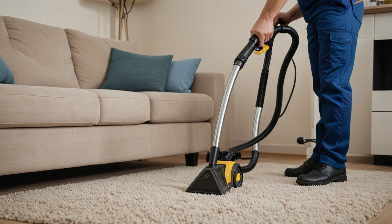 Technician steam cleaning carpet